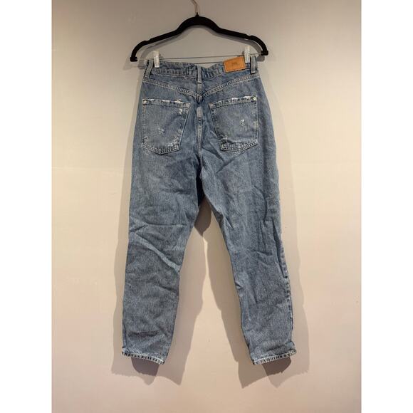 ZARA Denim Collection High Rise Distressed Mom Jeans - Picture 3 of 6